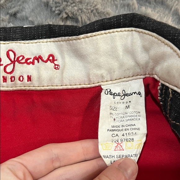 Vintage Y2K Pepe Jeans London Denim Jacket Big Logo Distressed Moto Style - Picture 6 of 8